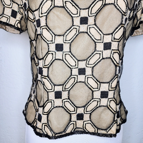 Adrianna Papell Evening Beaded Blouse Sz M 100% Silk Black Gold Geometric Top - Picture 7 of 15